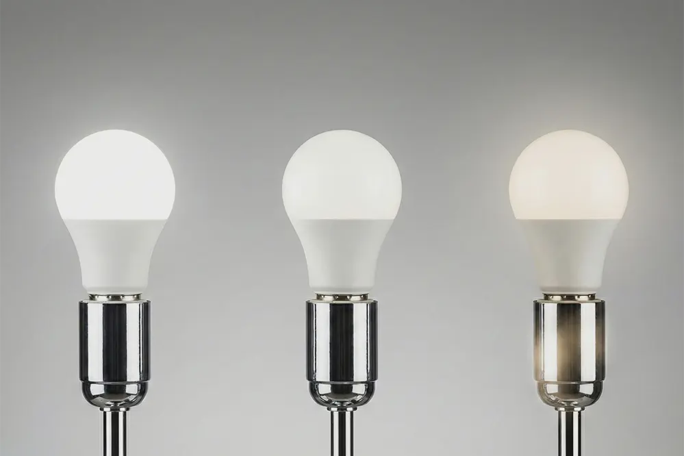 LED light bulbs showing brightness degradation from continuous 24/7 operation over time